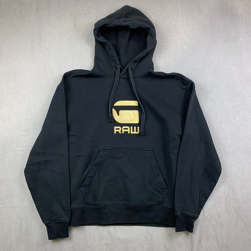 G Star Mens Sweater Medium Black Gold Hoodie Long Sleeve Pullover Togrul Stor